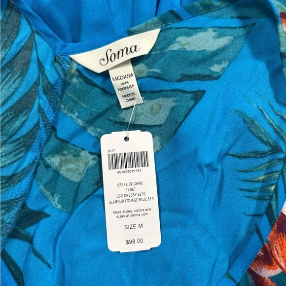 Soma 3 Piece PJ Set Size Medium Glamour Foliage Blue Sea NWT - Picture 4 of 11